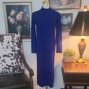 Nina Leonard Cobalt Blue Long-Sleeve Mock Neck Dress